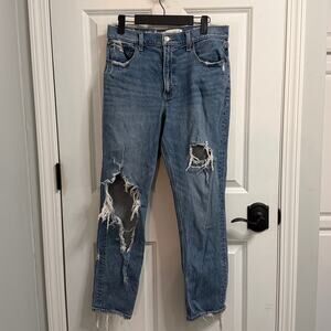 ABERCROMBIE & FITCH High Rise Ripped Distressed Mom Jean Size 8 Long